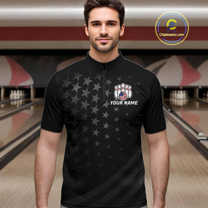 Personalized Black American Flag Bowling Jersey For Men Custom Patriotic Bowling Team Shirts TDM7724