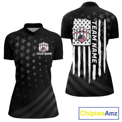 Personalized Black American Flag Bowling Jersey For Women Custom Patriotic Bowling Team Shirts TDM7724