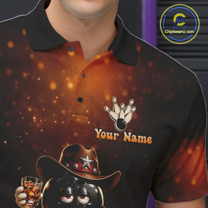 Funny Bourbon Drunk Cowboy Bowling Shirts For Men Custom Vintage Bowling Team Jersey TDM7725