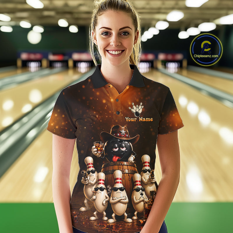Funny Bourbon Drunk Cowboy Bowling Shirts For Women Custom Vintage Bowling Team Jersey TDM7725