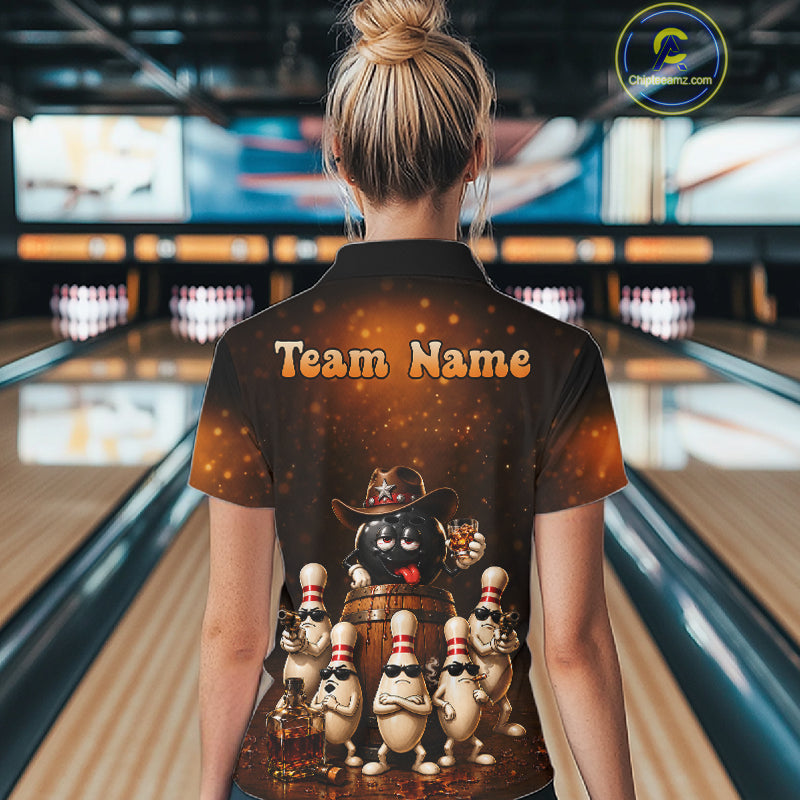 Funny Bourbon Drunk Cowboy Bowling Shirts For Women Custom Vintage Bowling Team Jersey TDM7725