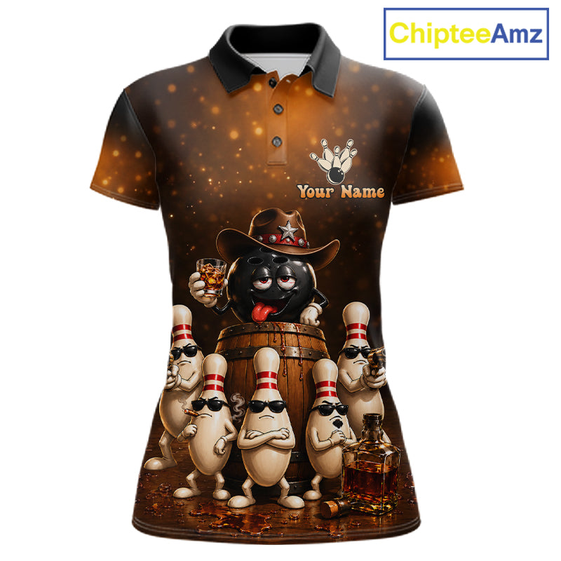 Funny Bourbon Drunk Cowboy Bowling Shirts For Women Custom Vintage Bowling Team Jersey TDM7725