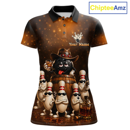 Funny Bourbon Drunk Cowboy Bowling Shirts For Women Custom Vintage Bowling Team Jersey TDM7725
