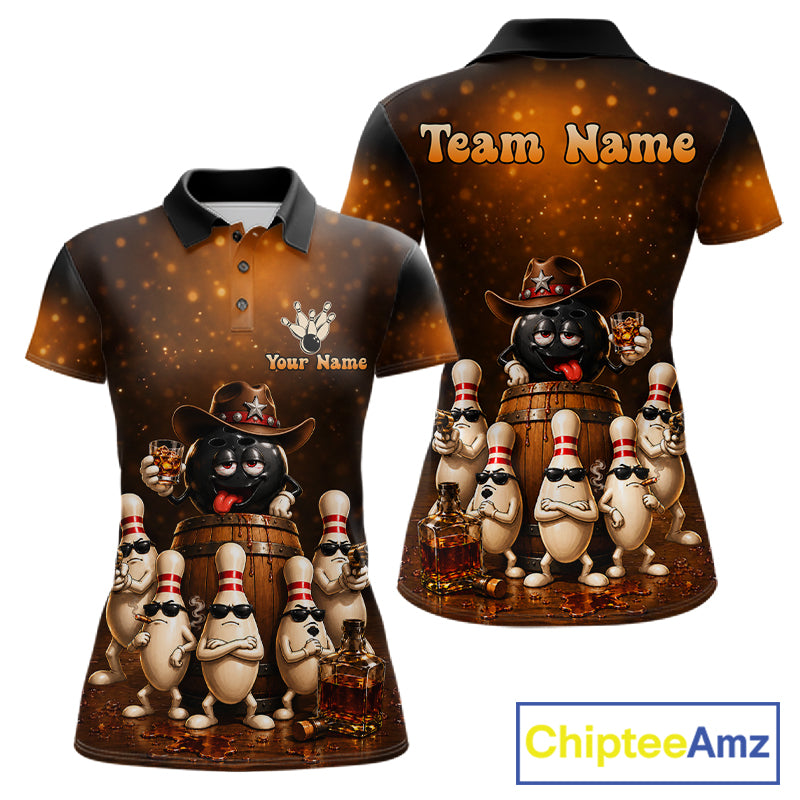 Funny Bourbon Drunk Cowboy Bowling Shirts For Women Custom Vintage Bowling Team Jersey TDM7725