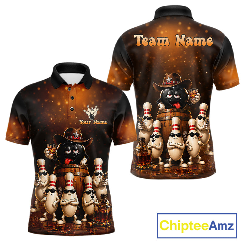 Funny Bourbon Drunk Cowboy Bowling Shirts For Men Custom Vintage Bowling Team Jersey TDM7725