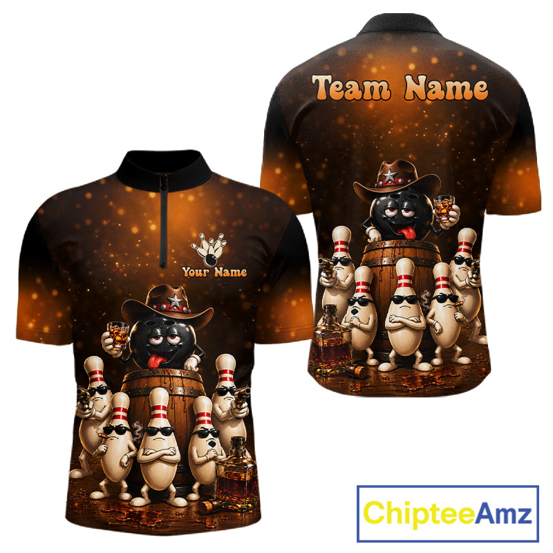 Funny Bourbon Drunk Cowboy Bowling Shirts For Men Custom Vintage Bowling Team Jersey TDM7725