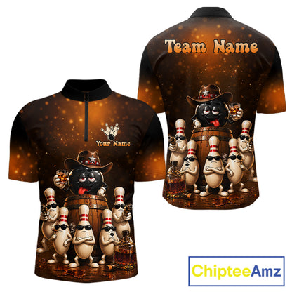 Funny Bourbon Drunk Cowboy Bowling Shirts For Men Custom Vintage Bowling Team Jersey TDM7725