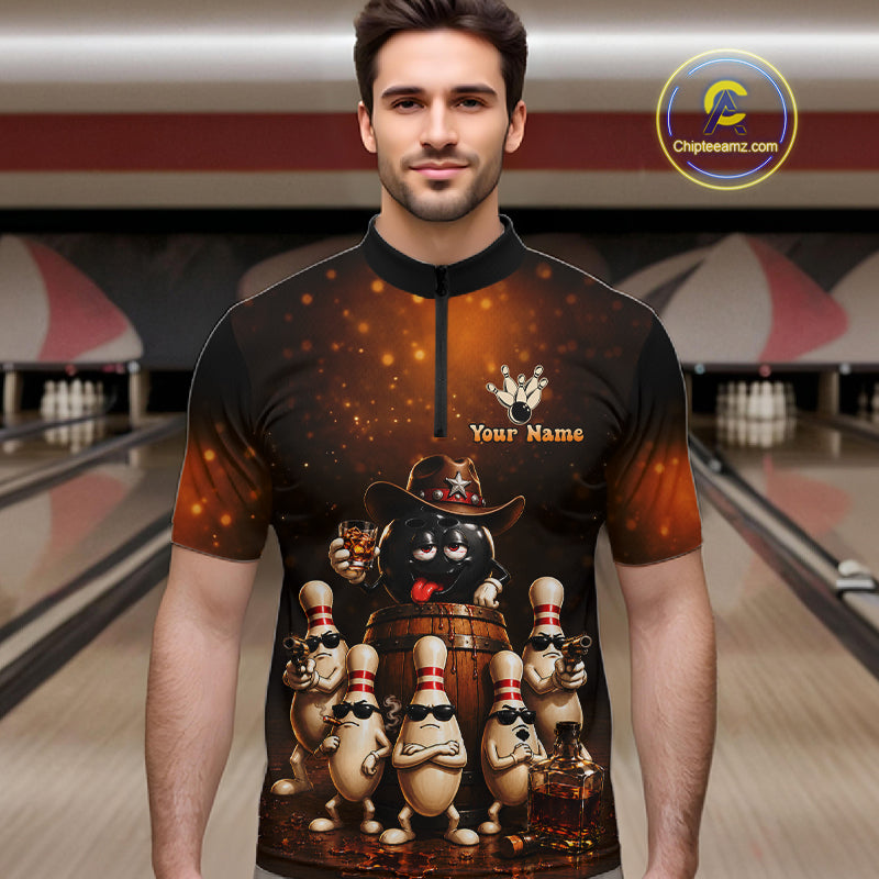 Funny Bourbon Drunk Cowboy Bowling Shirts For Men Custom Vintage Bowling Team Jersey TDM7725