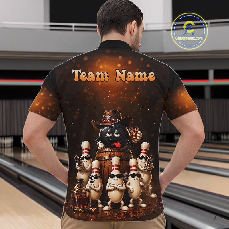 Funny Bourbon Drunk Cowboy Bowling Shirts For Men Custom Vintage Bowling Team Jersey TDM7725
