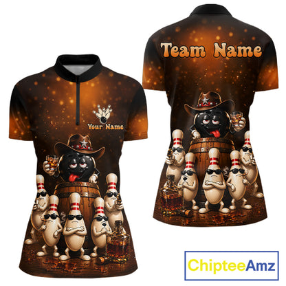 Funny Bourbon Drunk Cowboy Bowling Shirts For Women Custom Vintage Bowling Team Jersey TDM7725
