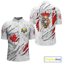 Load image into Gallery viewer, 9 Ball Pool Canada Flag White Grunge Custom Men&#39;s Billiard Shirt, Patriotic Pool Team Shirts TDM5139