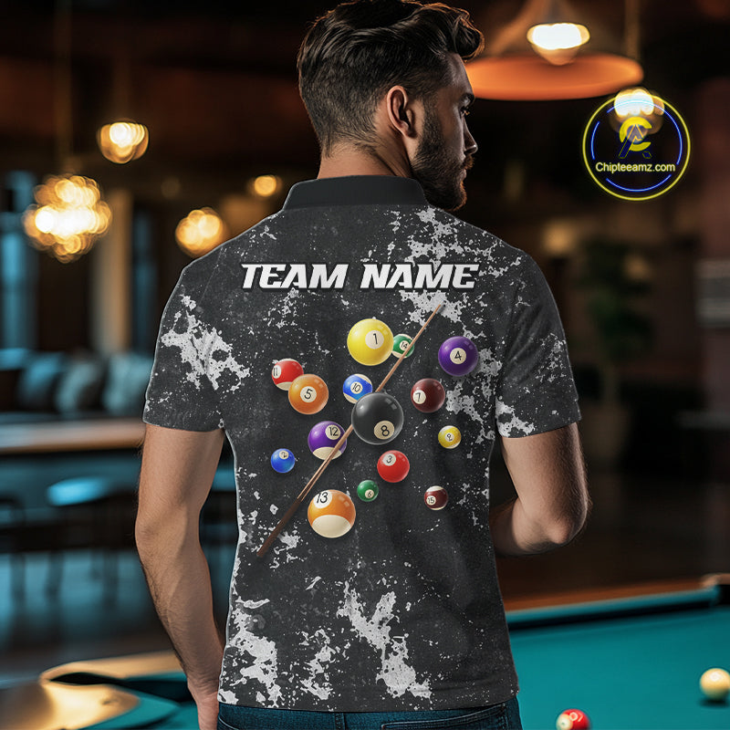 American Flag Grunge Billiard Shirts For Men Custom Patriotic Pool Team Jersey Polo & 1/4 Zip TDM8054