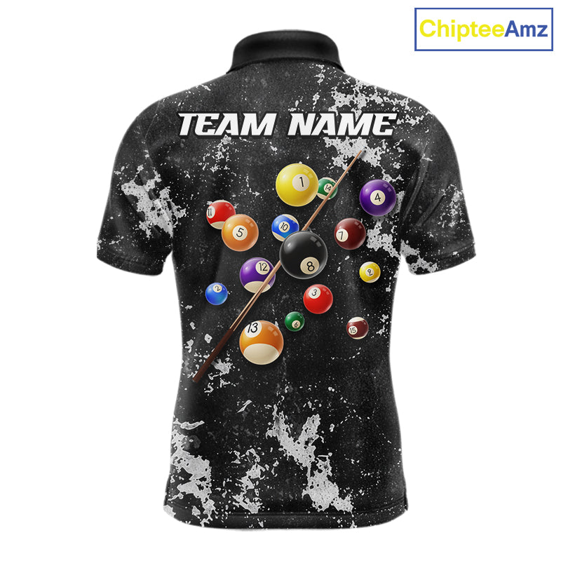 American Flag Grunge Billiard Shirts For Men Custom Patriotic Pool Team Jersey Polo & 1/4 Zip TDM8054