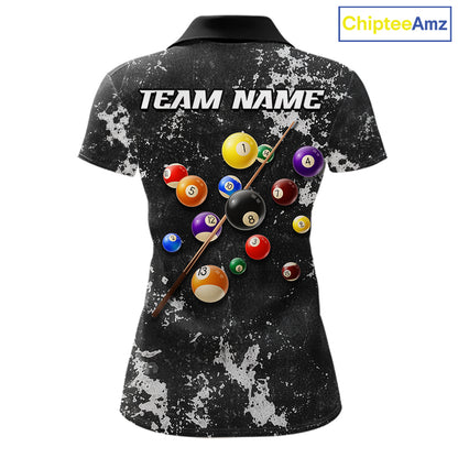 American Flag Grunge Billiard Shirts For Women Custom Patriotic Pool Team Jersey Polo & 1/4 Zip TDM8054