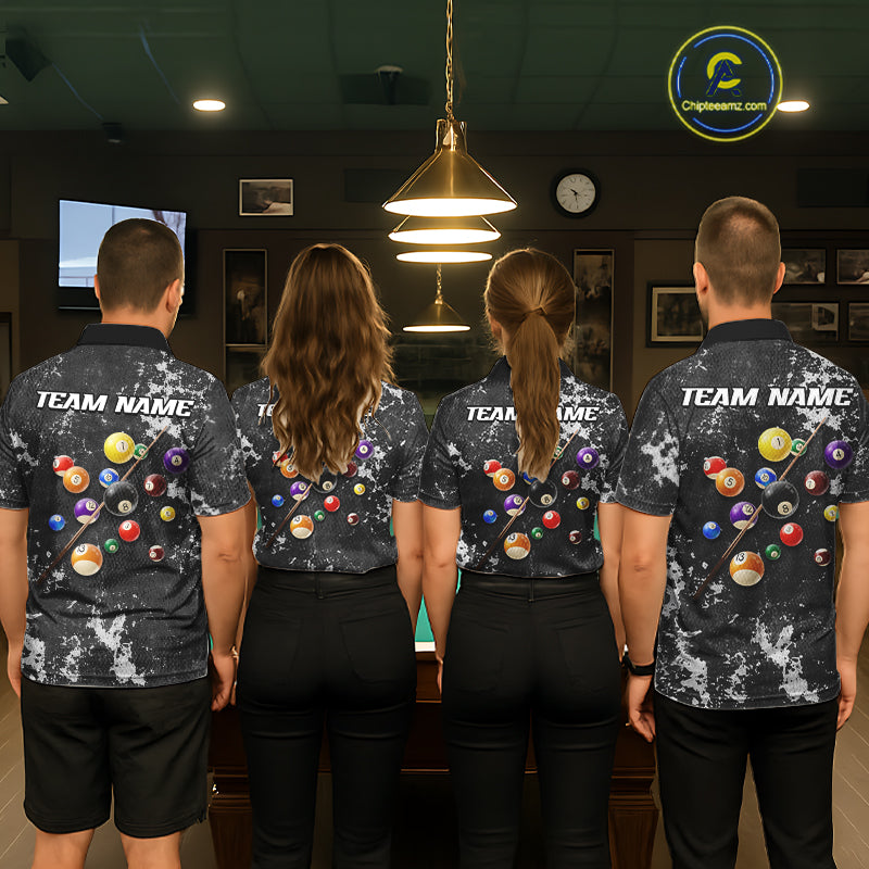 American Flag Grunge Billiard Shirts For Men Custom Patriotic Pool Team Jersey Polo & 1/4 Zip TDM8054