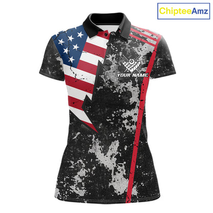 US Flag Grunge Billiard Shirts For Women Custom Patriotic 8 Ball Pool Team Jersey Polo & 1/4 Zip TDM8055