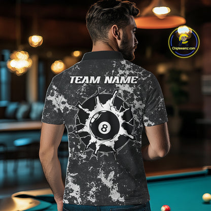 American Flag Grunge 8 Ball Billiard Pool Shirts For Men Custom Patriotic Billiard Team Jersey TDM8056