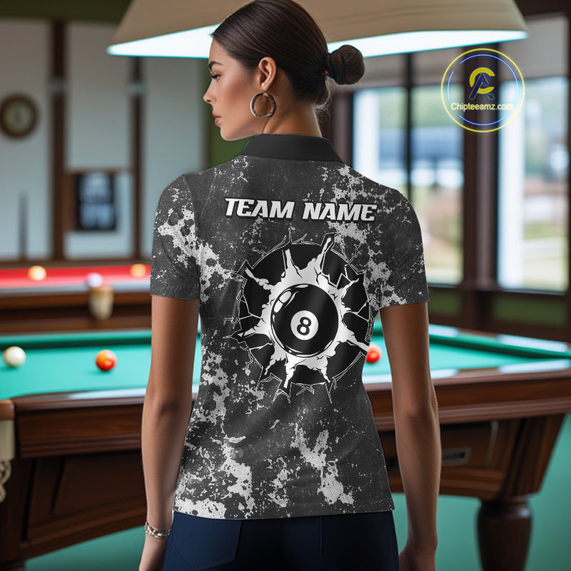 American Flag Grunge 8 Ball Billiard Pool Shirts For Women Custom Patriotic Billiard Team Jersey TDM8056