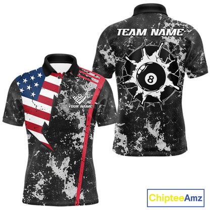 American Flag Grunge 8 Ball Billiard Pool Shirts For Men Custom Patriotic Billiard Team Jersey TDM8056
