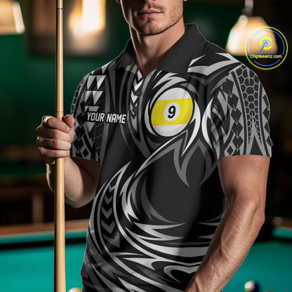 Black And White 9 Ball Pool Tribal Billiard Shirts For Men Custom 9 Ball Billiard Team Jersey TDM8057