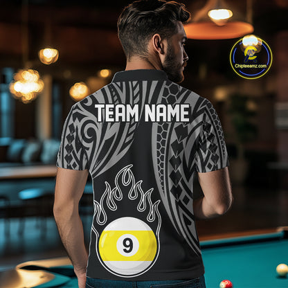 Black And White 9 Ball Pool Tribal Billiard Shirts For Men Custom 9 Ball Billiard Team Jersey TDM8057