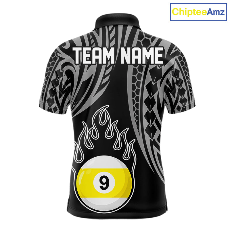 Black And White 9 Ball Pool Tribal Billiard Shirts For Men Custom 9 Ball Billiard Team Jersey TDM8057