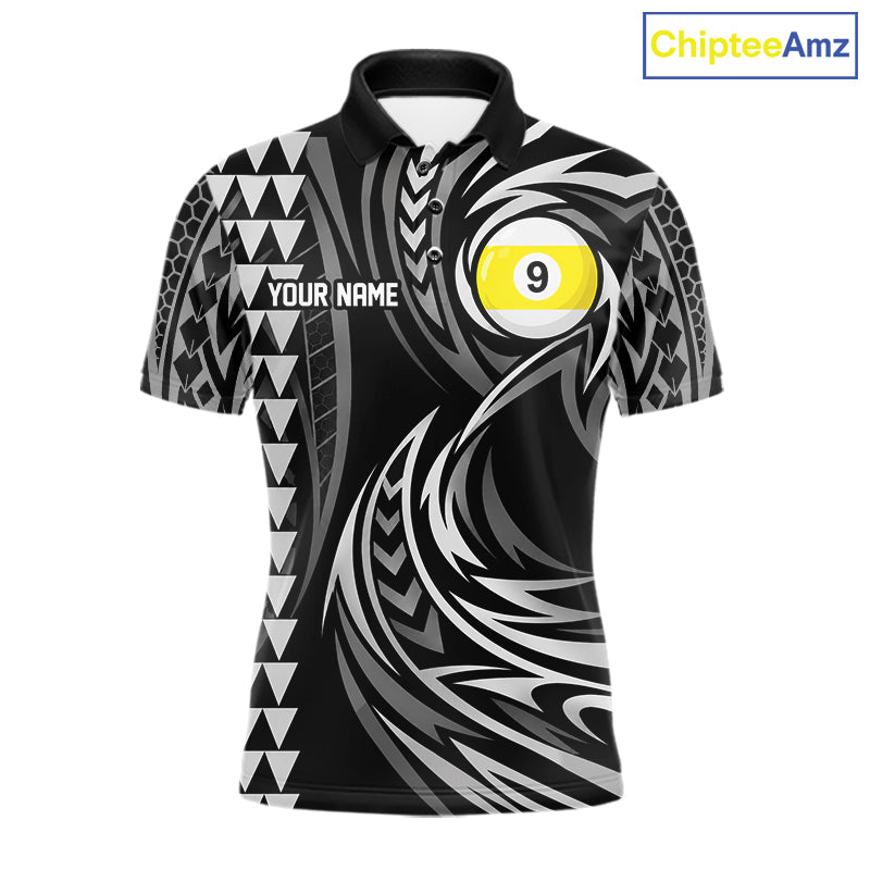 Black And White 9 Ball Pool Tribal Billiard Shirts For Men Custom 9 Ball Billiard Team Jersey TDM8057