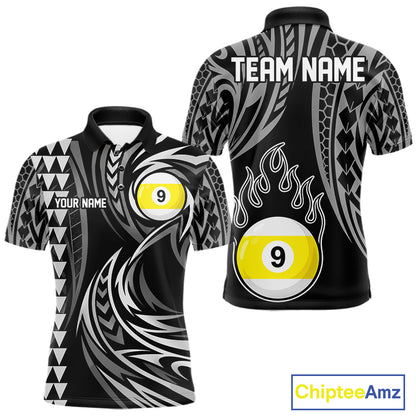 Black And White 9 Ball Pool Tribal Billiard Shirts For Men Custom 9 Ball Billiard Team Jersey TDM8057