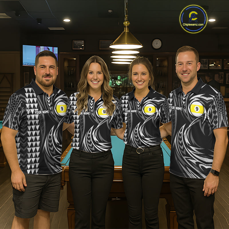 Black And White 9 Ball Pool Tribal Billiard Shirts For Men Custom 9 Ball Billiard Team Jersey TDM8057