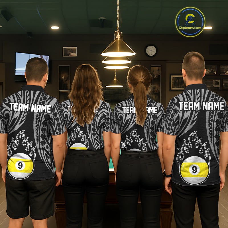 Black And White 9 Ball Pool Tribal Billiard Shirts For Men Custom 9 Ball Billiard Team Jersey TDM8057