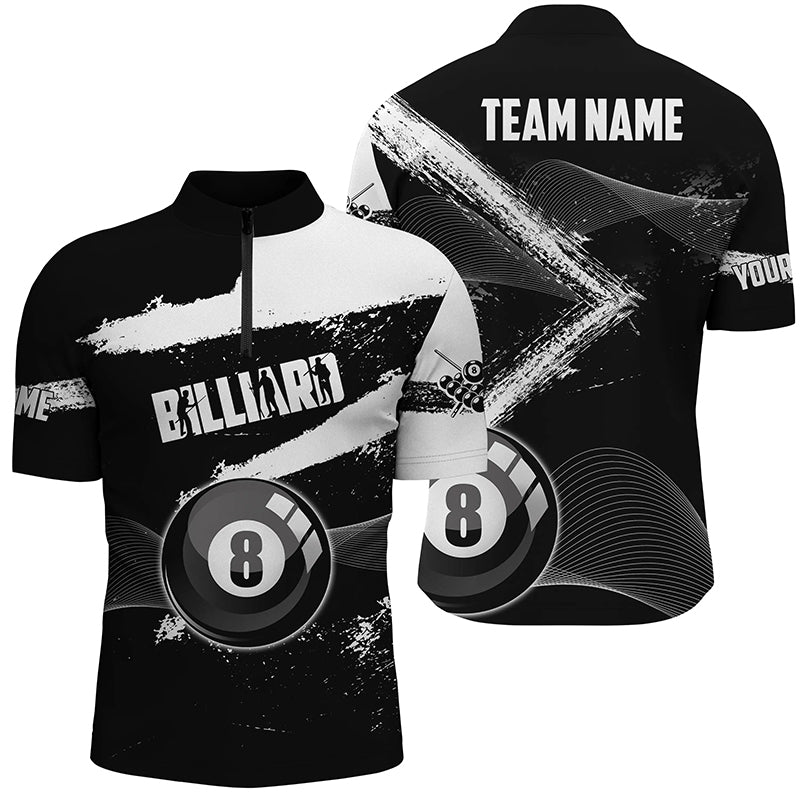 Custom Ball 8 Black Grunge Billiard Men Quarter-Zip Shirts, 8 Ball Pool Billiard Jerseys TDM0663