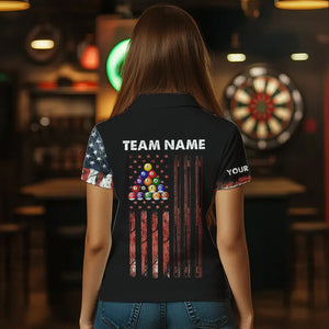 Retro Grunge American Flag 8 Ball Pool Billiard Shirt For Women Custom Patriotic Billiard Team Jersey TDM3349