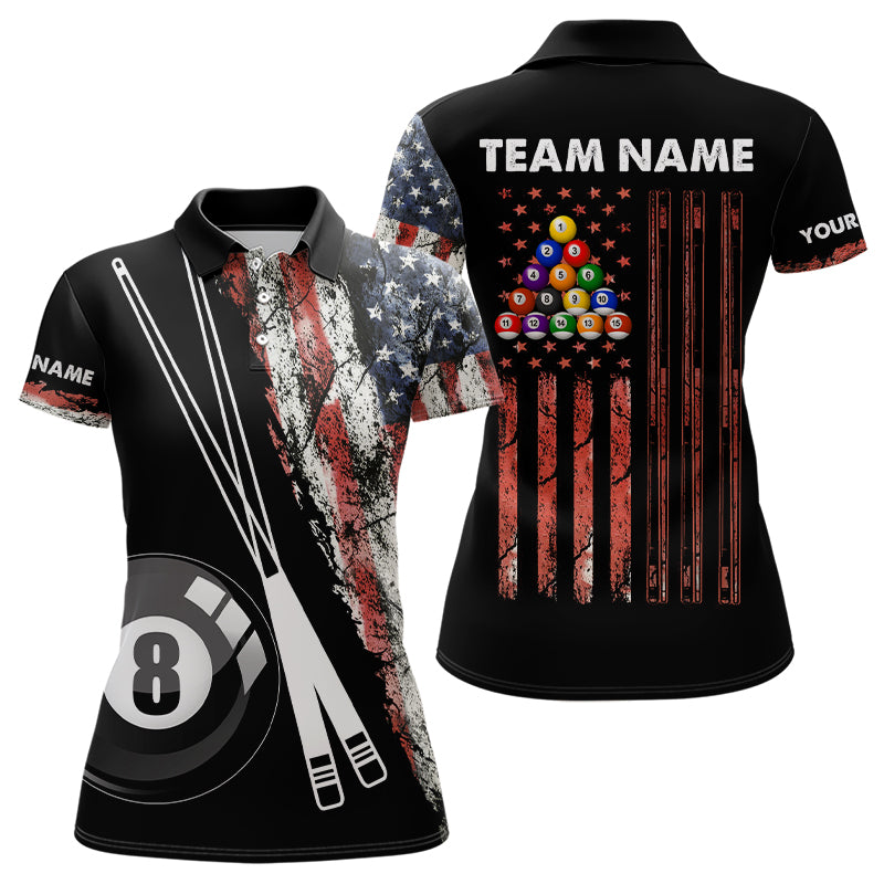 Retro Grunge American Flag 8 Ball Pool Billiard Shirt For Women Custom Patriotic Billiard Team Jersey TDM3349