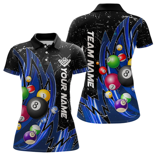 Personalized Wings Blue Grunge Light Billiard Shirts For Women Custom 3D Pool Balls Billiard Jerseys TDM3352