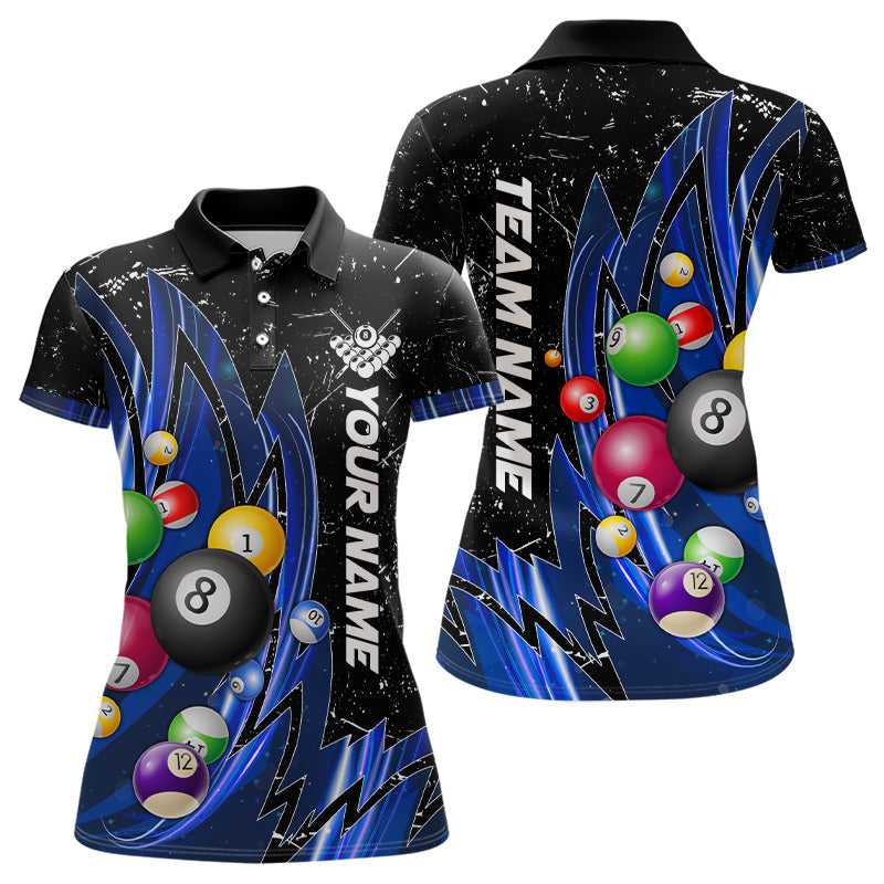 Personalized Wings Blue Grunge Light Billiard Shirts For Women Custom 3D Pool Balls Billiard Jerseys TDM3352
