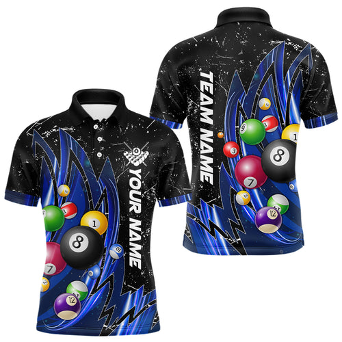Personalized Wings Blue Grunge Light Billiard Shirts For Men Custom 3D Pool Balls Billiard Jerseys TDM3352