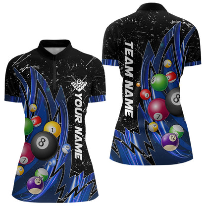 Personalized Wings Blue Grunge Light Billiard Shirts For Women Custom 3D Pool Balls Billiard Jerseys TDM3352