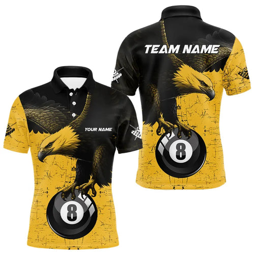 Personalized Yellow Black Eagle 8 Ball Pool Billiard Shirts For Men Custom Cool Billiard Jerseys TDM3358