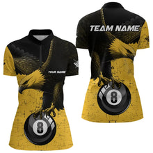 Load image into Gallery viewer, Personalized Yellow Black Eagle 8 Ball Pool Billiard Shirts For Women Custom Cool Billiard Jerseys TDM3358