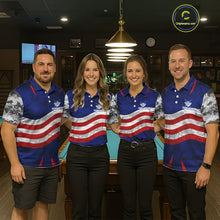 Load image into Gallery viewer, Personalized Camo American Flag Billiard Shirt For Men, Patriotic Pool Jersey Team Polo &amp; 1/4 Zip TDM5609
