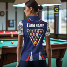 Load image into Gallery viewer, Personalized Camo American Flag Billiard Shirt For Women, Patriotic Pool Jersey Team Polo &amp; 1/4 Zip TDM5609