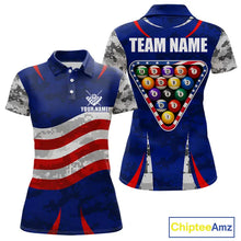 Load image into Gallery viewer, Personalized Camo American Flag Billiard Shirt For Women, Patriotic Pool Jersey Team Polo &amp; 1/4 Zip TDM5609