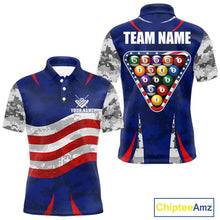 Load image into Gallery viewer, Personalized Camo American Flag Billiard Shirt For Men, Patriotic Pool Jersey Team Polo &amp; 1/4 Zip TDM5609