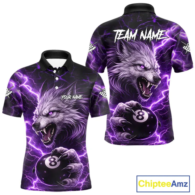 Purple 8 Ball Pool Wolf Lightning Billiard Shirt For Men Custom Billiard Team Jersey Polo & 1/4 Zip TDM5613