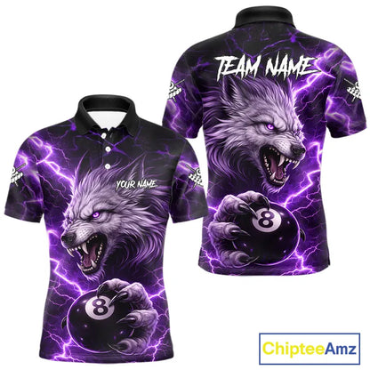 Purple 8 Ball Pool Wolf Lightning Billiard Shirt For Men Custom Billiard Team Jersey Polo & 1/4 Zip TDM5613