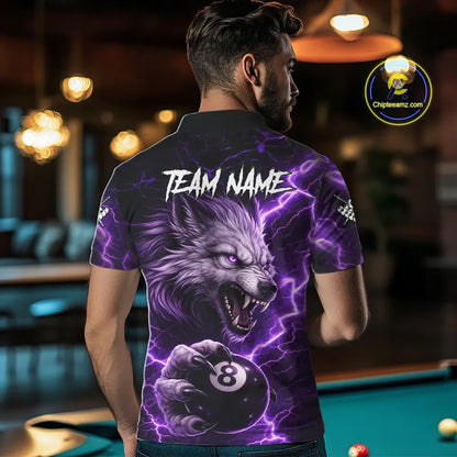 Purple 8 Ball Pool Wolf Lightning Billiard Shirt For Men Custom Billiard Team Jersey Polo & 1/4 Zip TDM5613