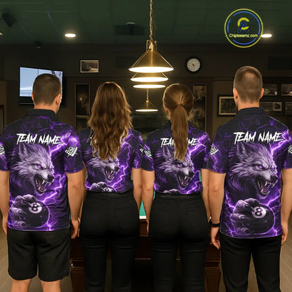 Purple 8 Ball Pool Wolf Lightning Billiard Shirt For Men Custom Billiard Team Jersey Polo & 1/4 Zip TDM5613