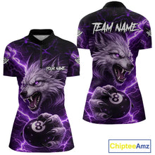 Load image into Gallery viewer, Purple 8 Ball Pool Wolf Lightning Billiard Shirt For Women Custom Billiard Team Jersey Polo &amp; 1/4 Zip TDM5613