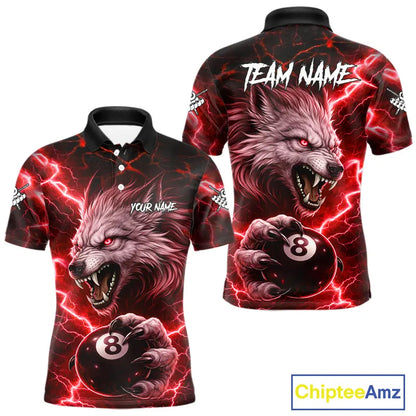 Red 8 Ball Pool Wolf Lightning Billiard Shirt For Men Custom Billiard Team Jersey Polo & 1/4 Zip TDM5614