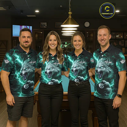 Turquoise 8 Ball Pool Wolf Lightning Billiard Shirt For Women Custom Billiard Jersey Polo & 1/4 Zip TDM5615